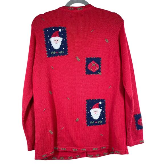 The Quacker Factory Womens Red Santa Christmas Button Up Cardigan Sweater Sz M - Picture 2 of 10
